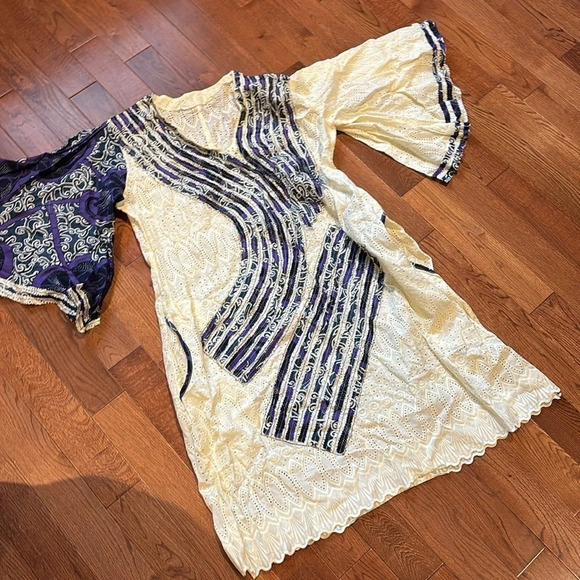 Vintage Style  Cream Lace and Ankara Midi Length Kaftan Size S/M - Picture 9 of 16